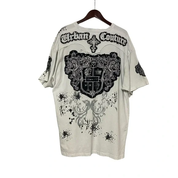 Victorious Urban Couture Graphic T Shirt Vtg Baggy White Rhinestone Goth Y2K - Picture 14 of 16
